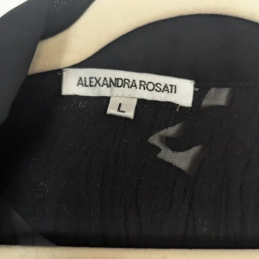 Alexandra Rosati Vintage Top L Black Multicolor Ruffle Button Front Boho